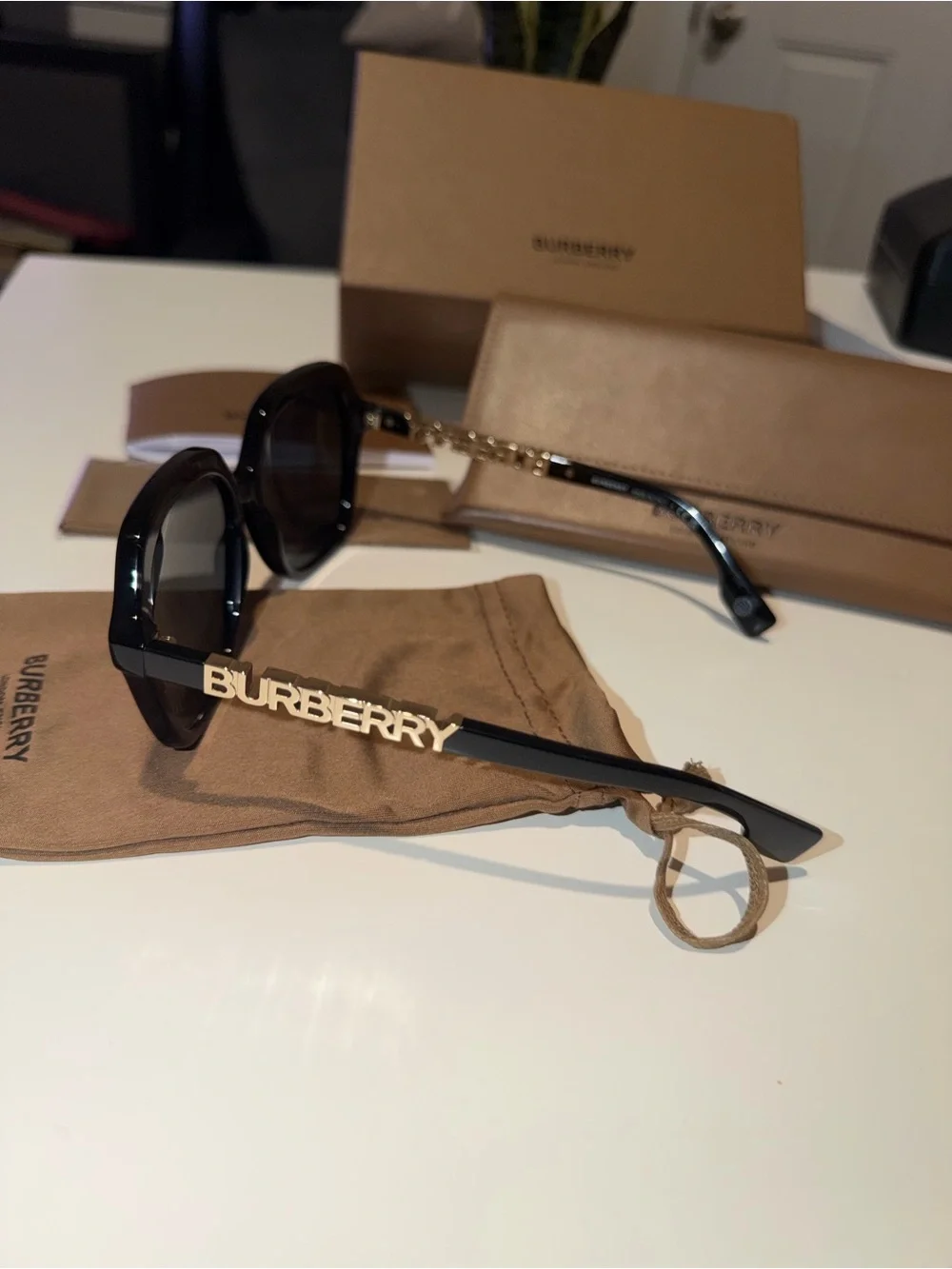 Burberry Joni Black Sunglasses with Tan Leather Case